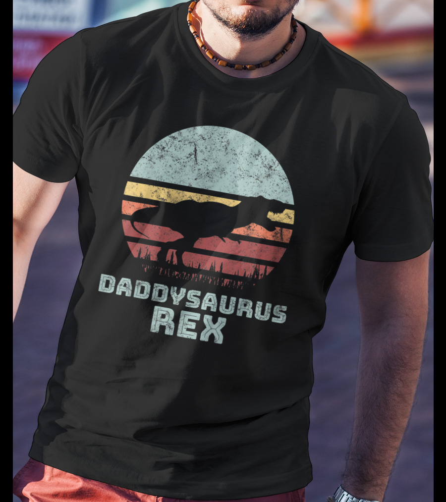 Daddysaurus Rex TRex Sunset Dinosaur Father's Day T-Shirt
