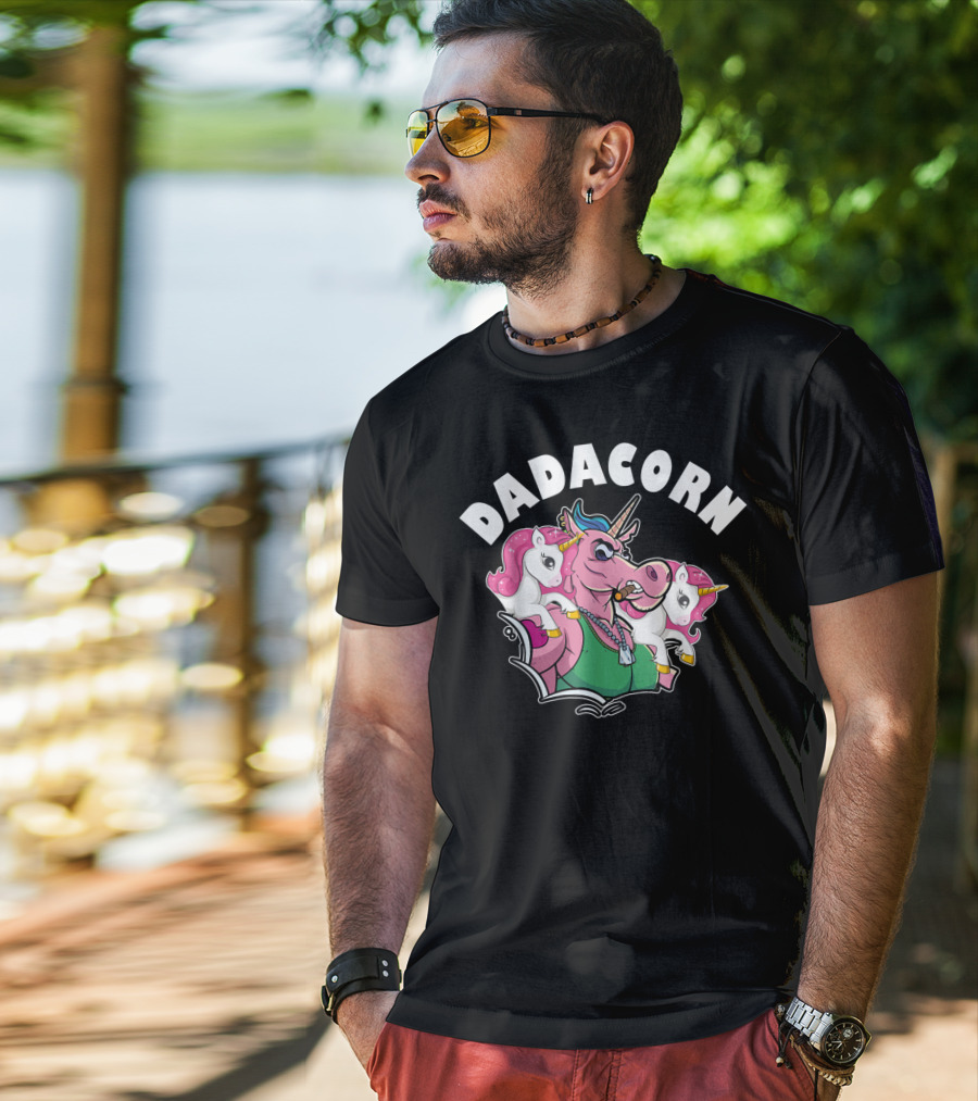 DADACORN Mens Funny Twin Dad Unicorn T-Shirt