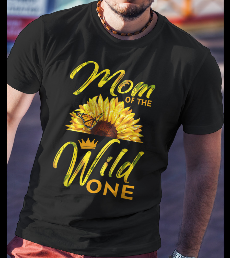 Mom Of The Wild One Sunflower Monarch Butterfly Crown T-Shirt