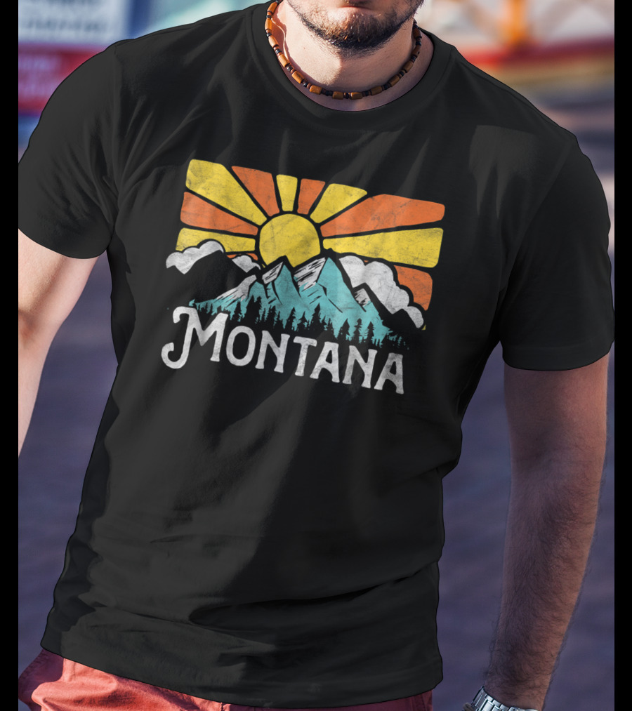 Montana Eighties Style Mountains Sun Retro T-Shirt