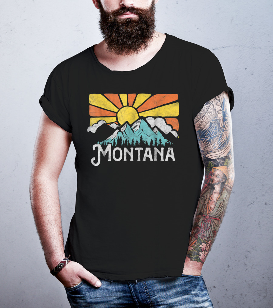 Montana Eighties Style Mountains Sun Retro T-Shirt