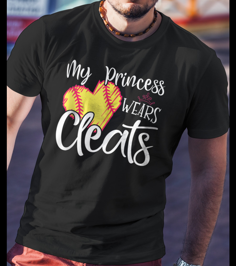 My Princess Wears Cleats Softball Heart T-Shirt