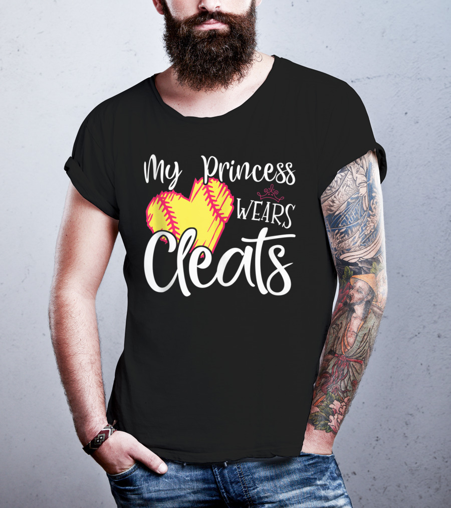 My Princess Wears Cleats Softball Heart T-Shirt