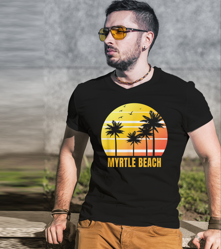 Myrtle Beach South Carolina Palm Trees Sunset Vacation Souvenir T-Shirt