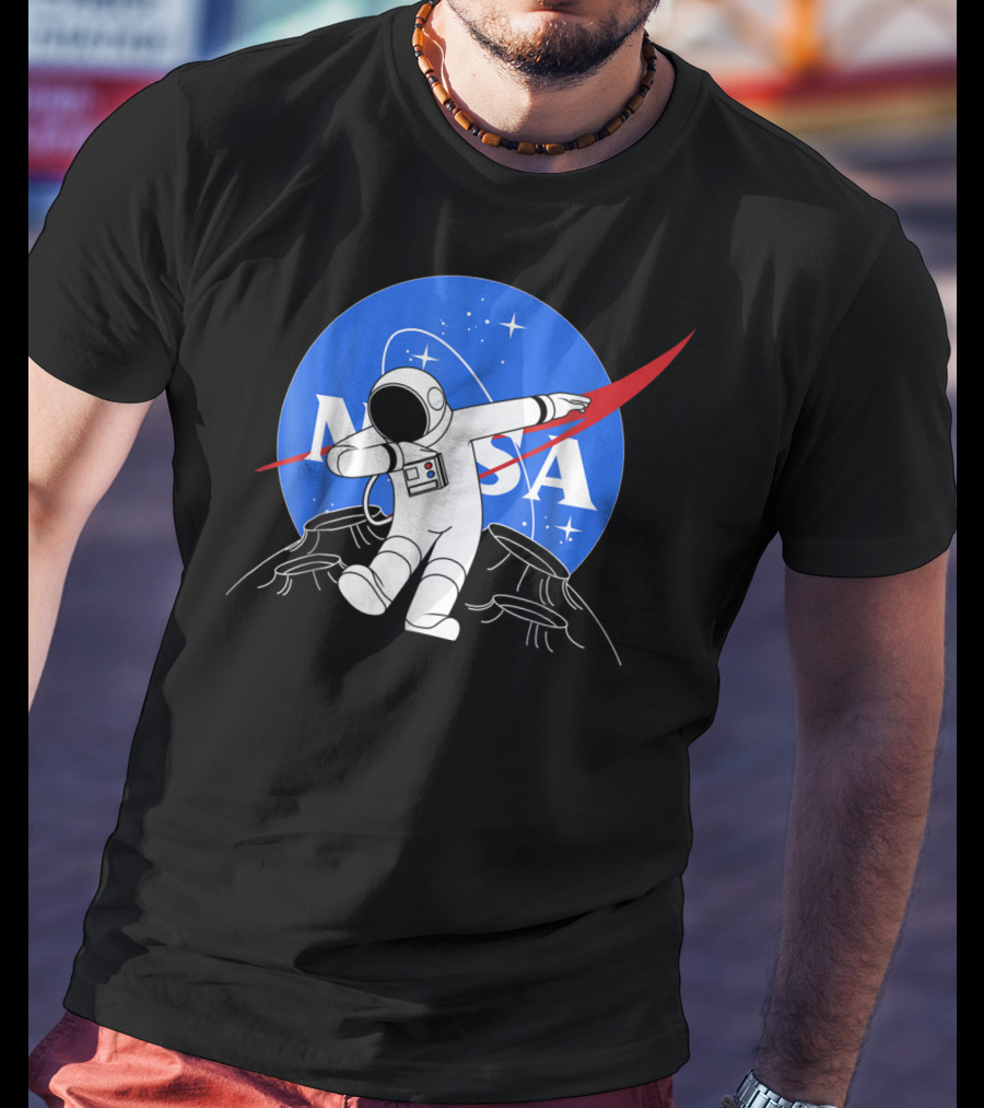 NASA Astronaut Dab On The Moon Iconic Logo Parody Spacewalk Scene T-Shirt