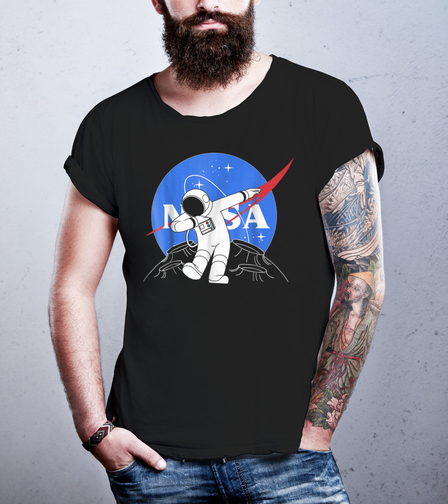 NASA Astronaut Dab On The Moon Iconic Logo Parody Spacewalk Scene T-Shirt