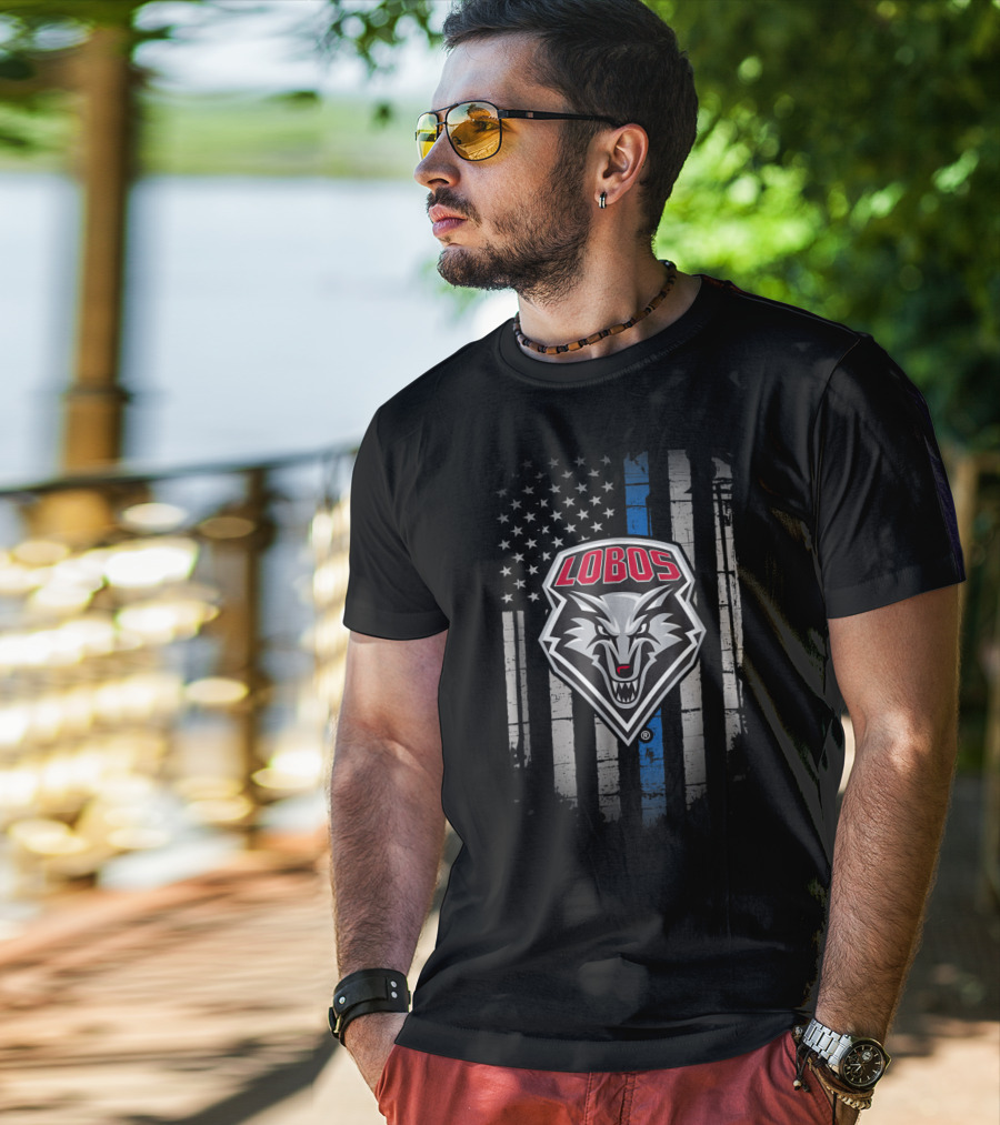 Lobos Thin Blue Line American Flag New Mexico T-Shirt