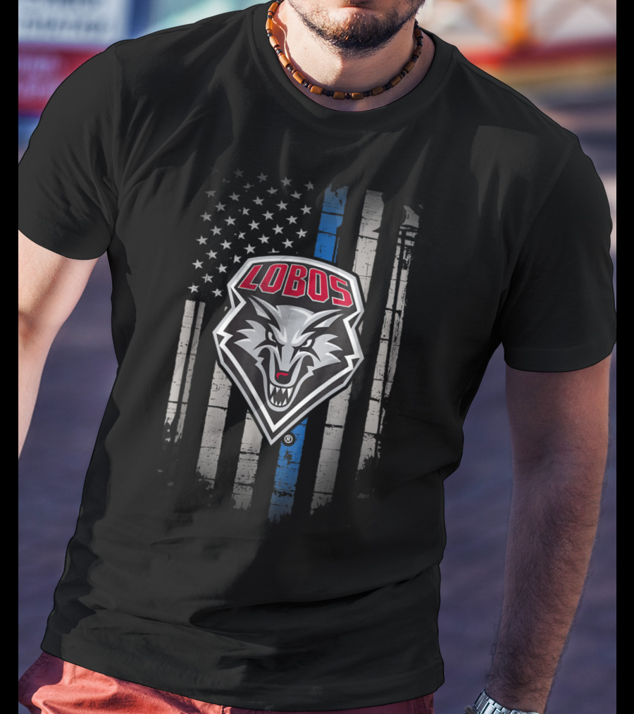 Lobos Thin Blue Line American Flag New Mexico T-Shirt