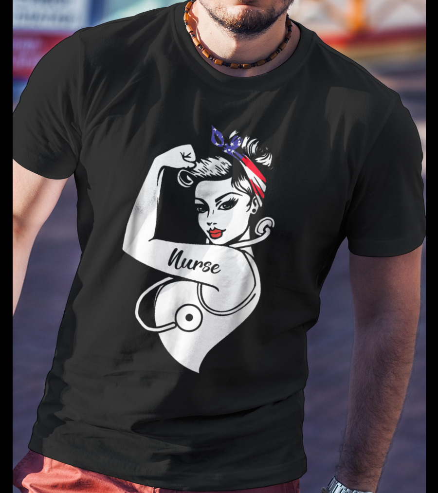 Nurse Strong Woman American Flag Bandana T-Shirt
