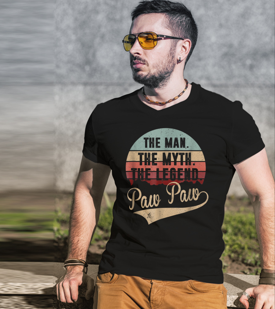Paw Paw The Man The Myth The Legend Retro Vintage Sunset T-Shirt