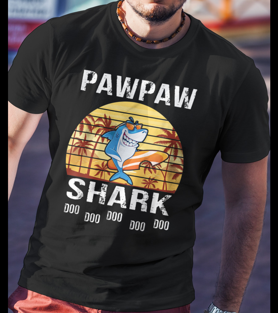 Pawpaw Shark Doo Doo Doo Doo Doo Doo Tropical Sunset T-Shirt