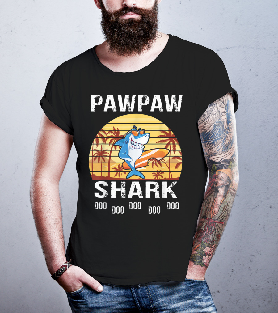 Pawpaw Shark Doo Doo Doo Doo Doo Doo Tropical Sunset T-Shirt