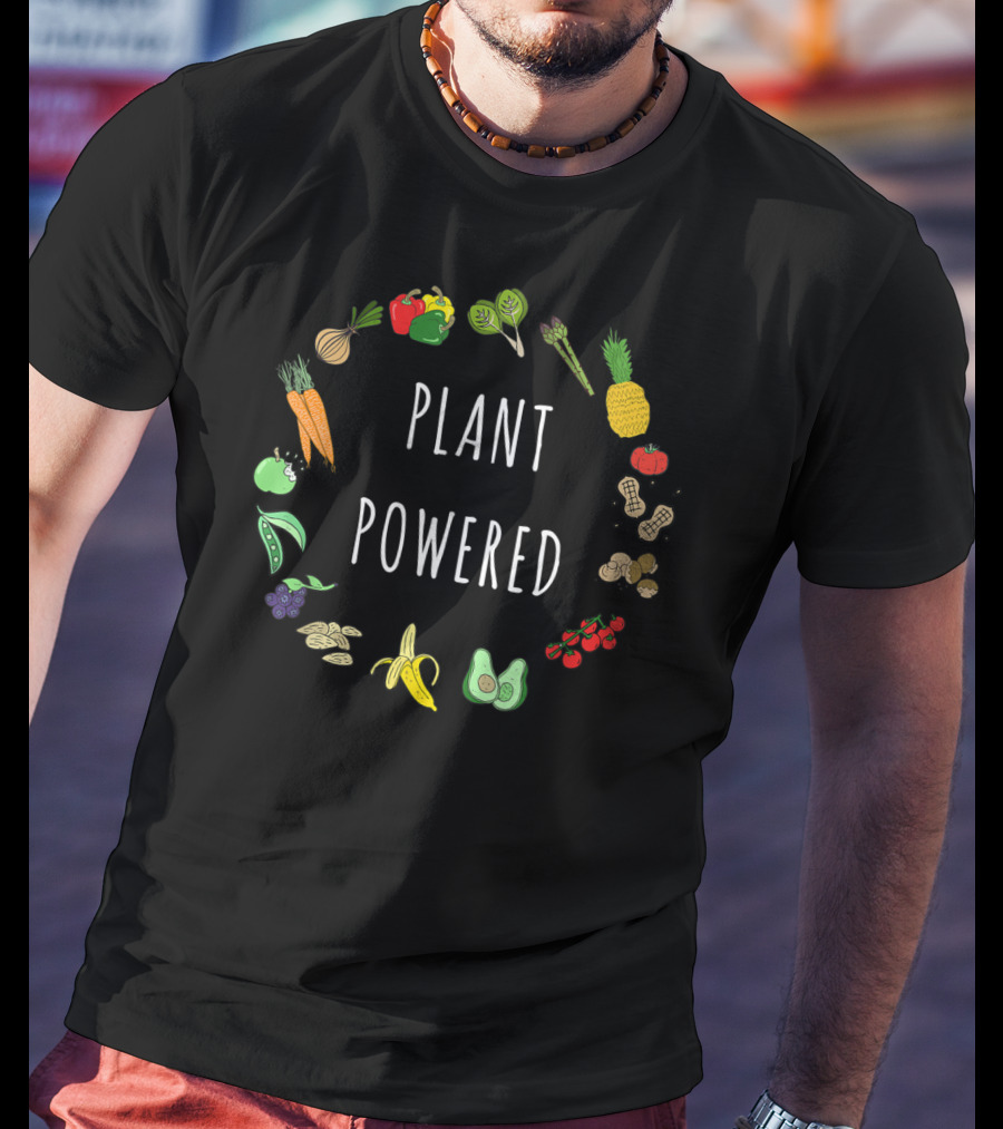 Plant Powered Vegan Vegetarian Plant Based Illustrated Vegetables Fruits Nutrients T-Shirt