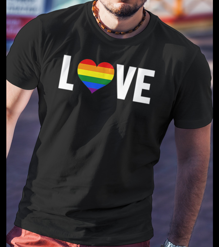 LOVE Rainbow Heart Gay Pride Flag Pocket T-Shirt