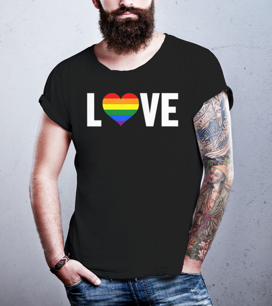 LOVE Rainbow Heart Gay Pride Flag Pocket T-Shirt