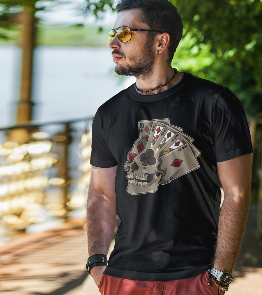 Skull With Poker Cards Casino Theme Party Tank T-Shirt