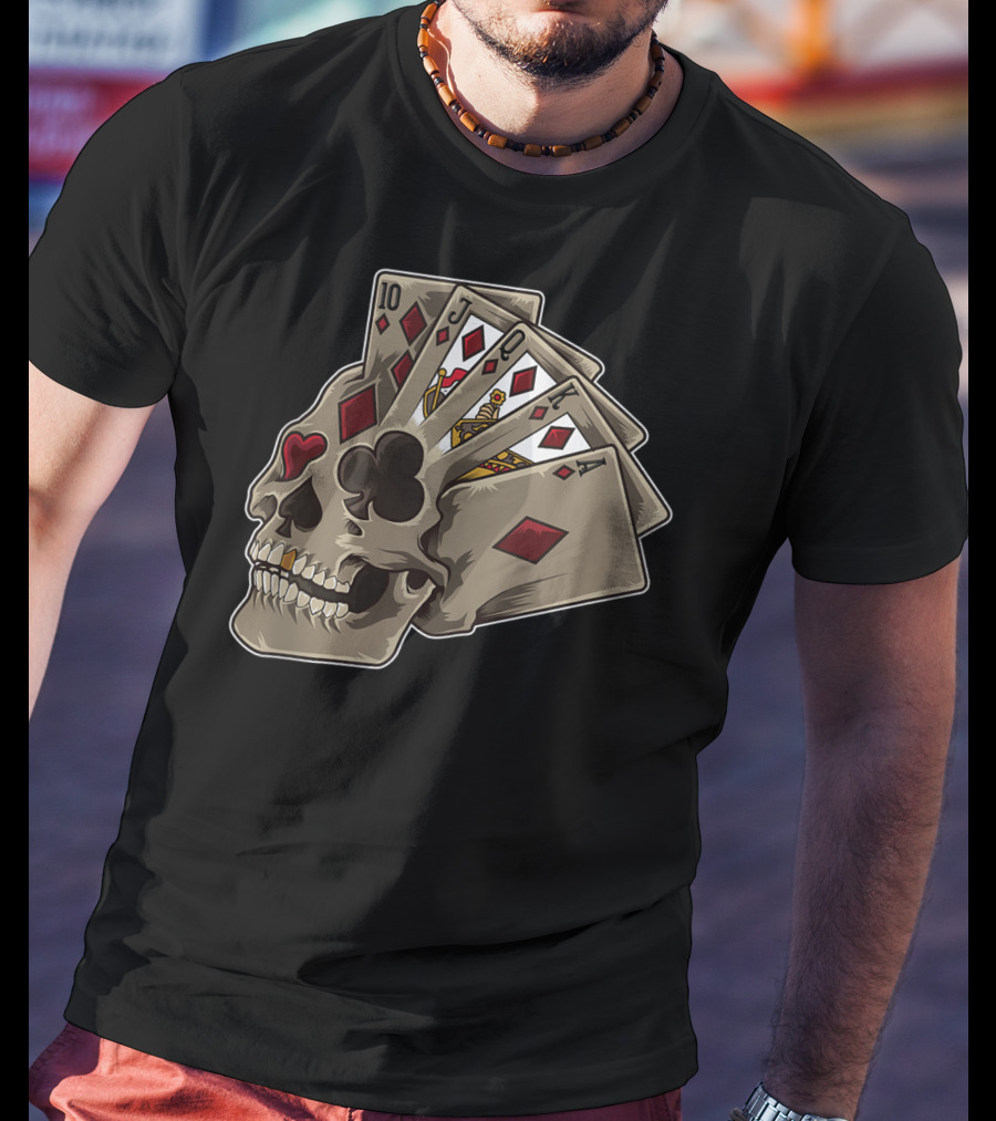 Skull With Poker Cards Casino Theme Party Tank T-Shirt