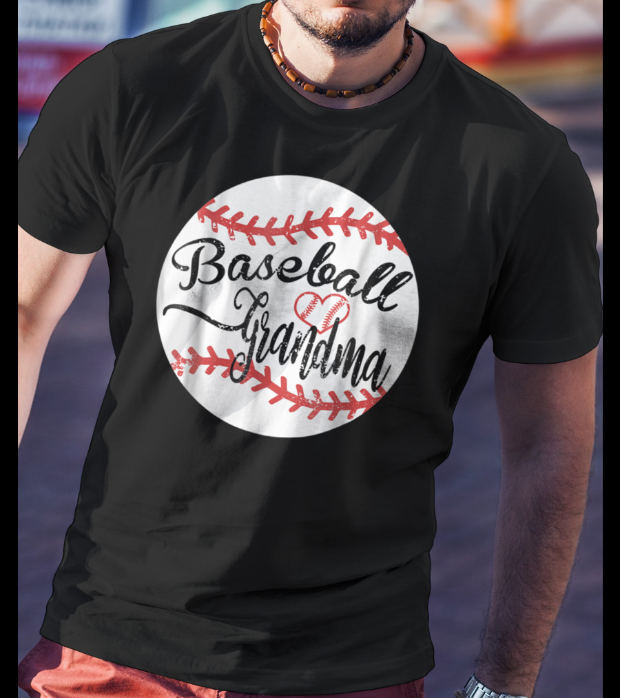 Baseball Grandma With Heart Stitching Baseball T-Shirt
