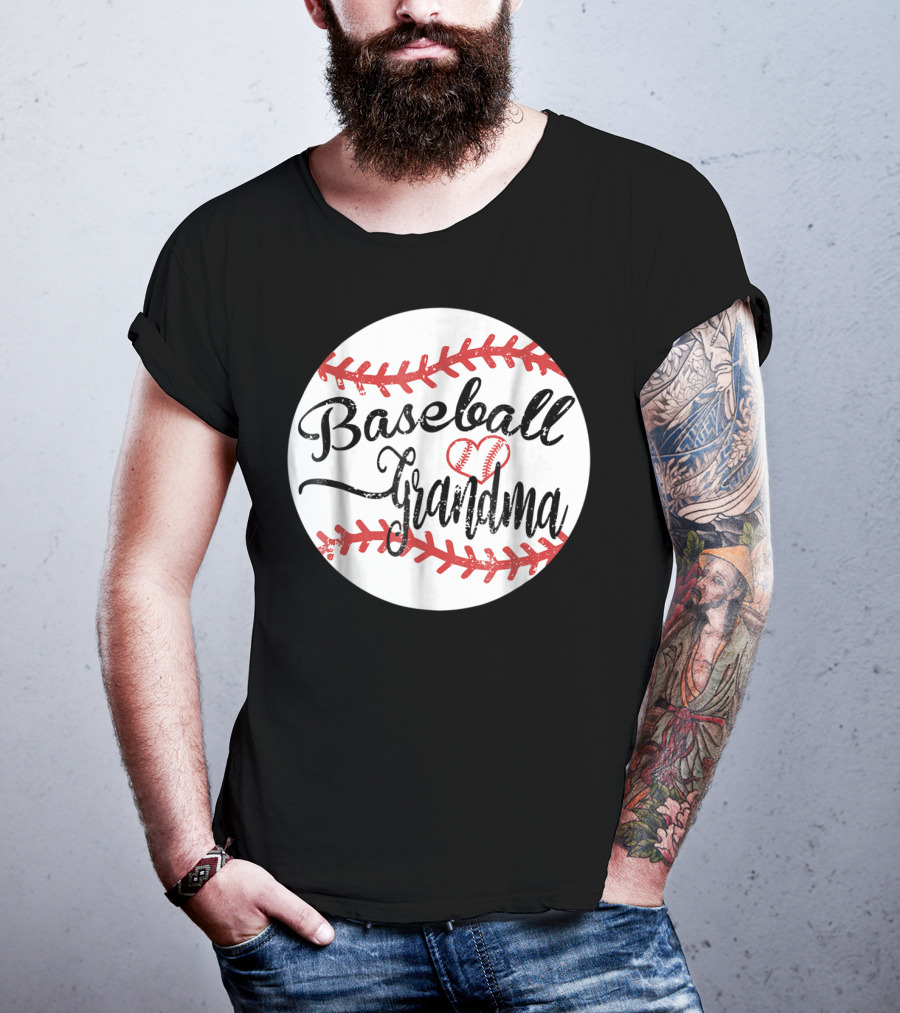 Baseball Grandma With Heart Stitching Baseball T-Shirt