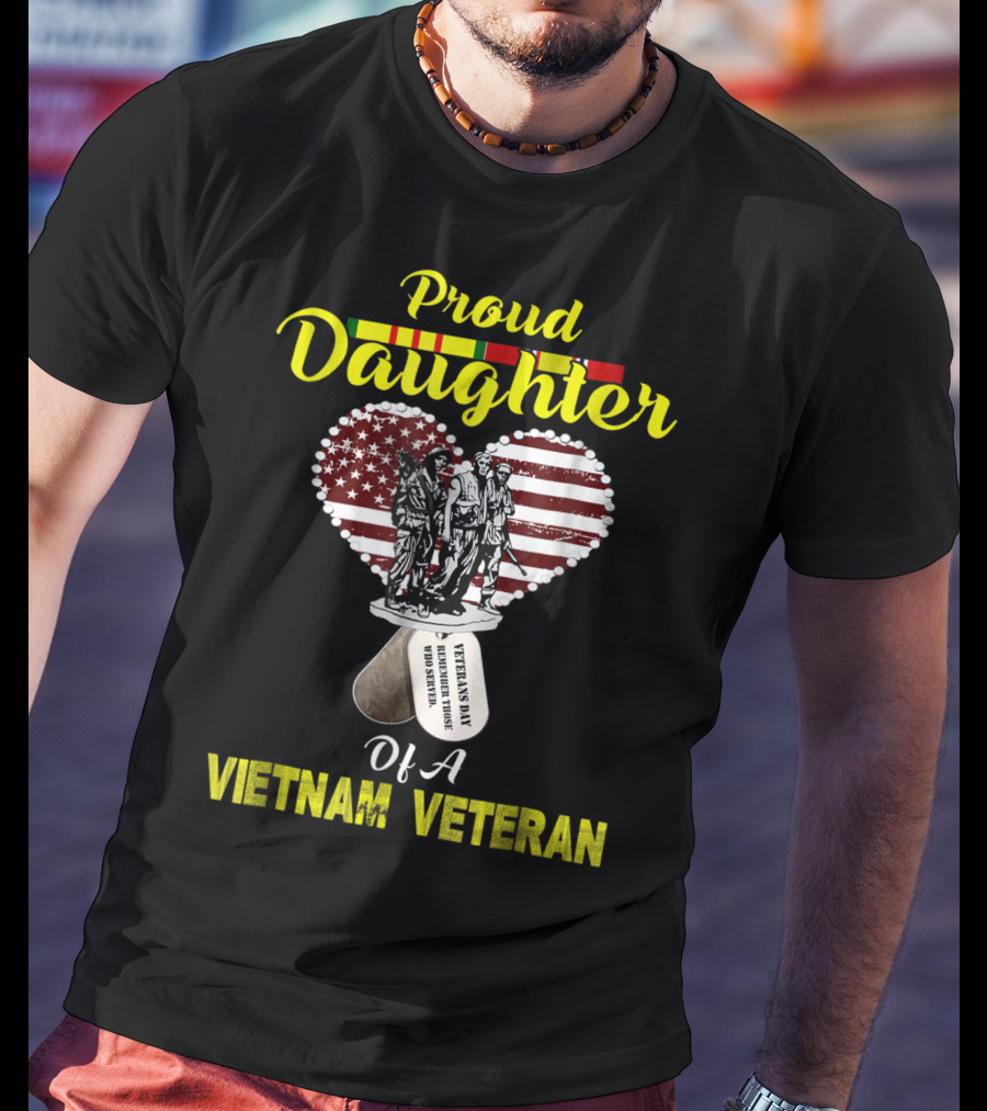Proud Daughter Of A Vietnam Veteran American Flag Heart Memorial T-Shirt