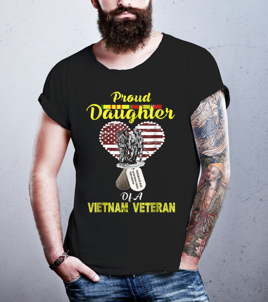 Proud Daughter Of A Vietnam Veteran American Flag Heart Memorial T-Shirt