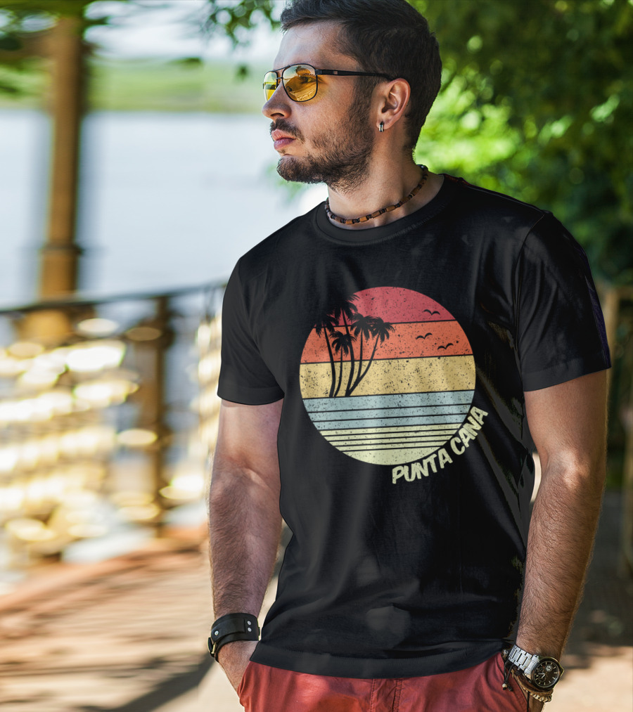 Punta Cana Retro Sunset Palm Trees Beach Vacation Dominican Republic T-Shirt
