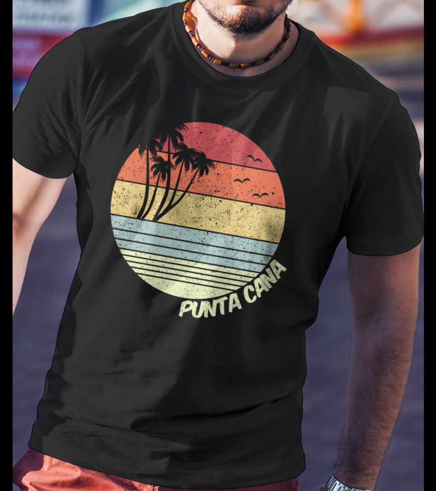Punta Cana Retro Sunset Palm Trees Beach Vacation Dominican Republic T-Shirt