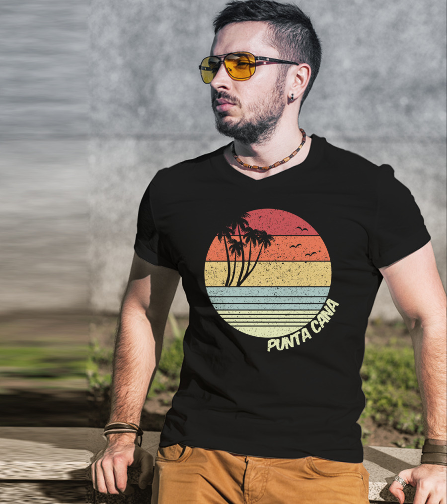 Punta Cana Retro Sunset Palm Trees Beach Vacation Dominican Republic T-Shirt