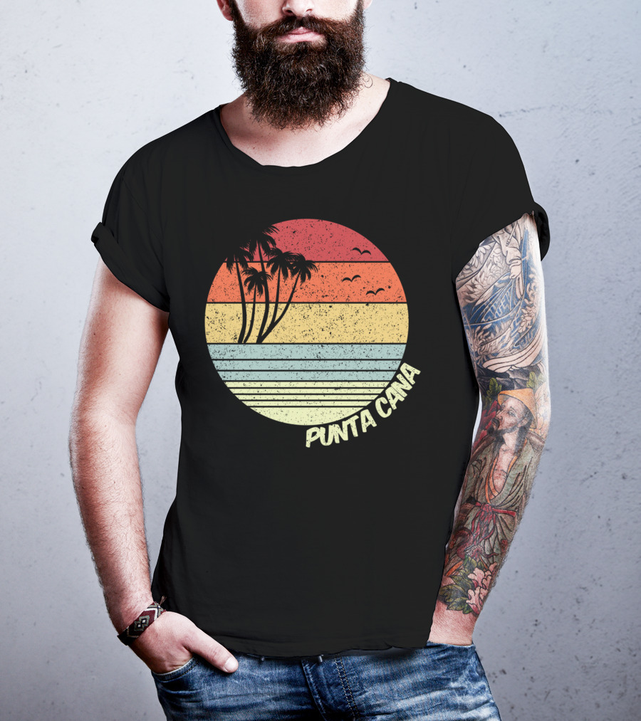 Punta Cana Retro Sunset Palm Trees Beach Vacation Dominican Republic T-Shirt