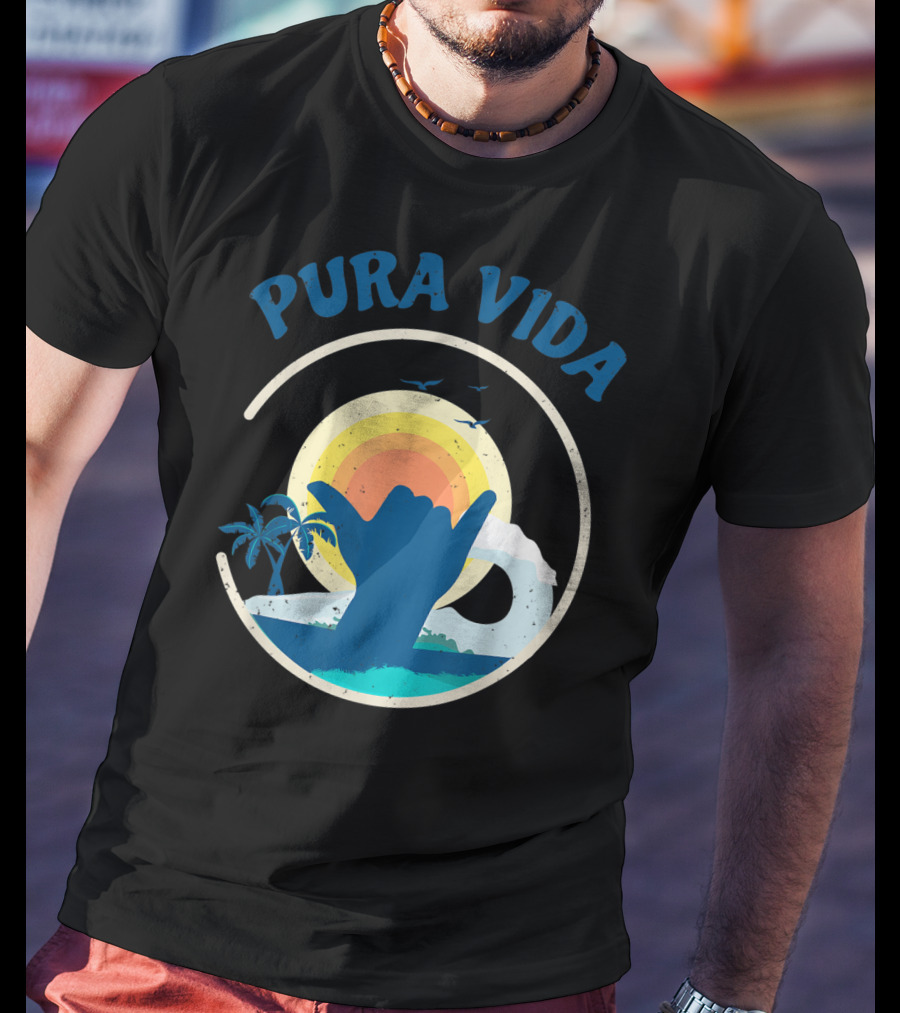 Pura Vida Costa Rica Surfing Vacation Sunset Beach Scene T-Shirt