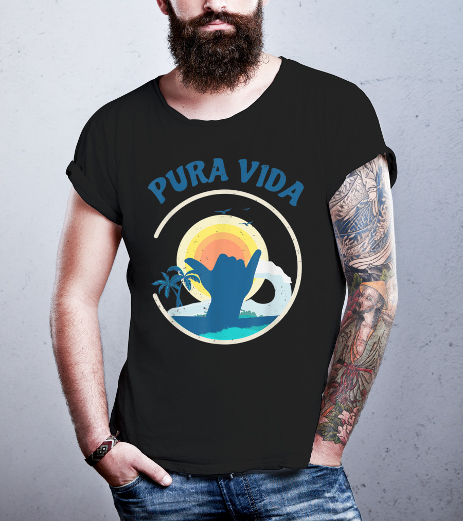 Pura Vida Costa Rica Surfing Vacation Sunset Beach Scene T-Shirt