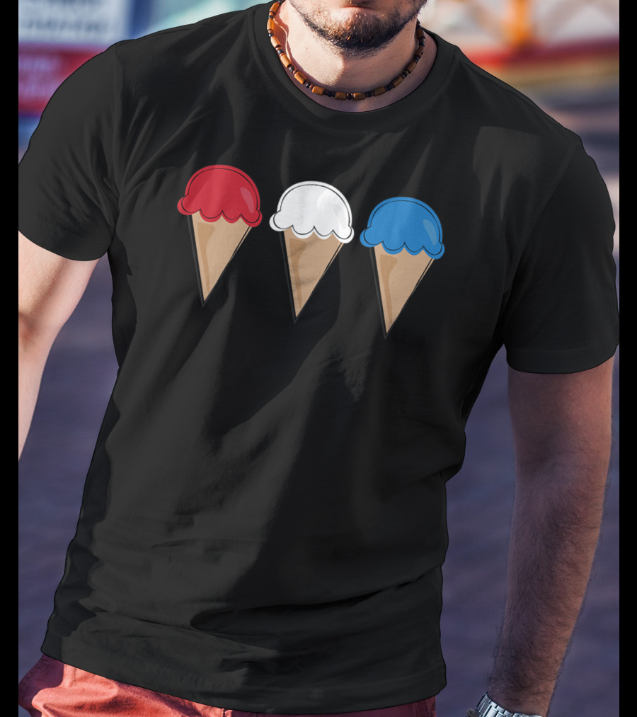 Red White Blue Ice Cream Cones Summer Fun T-Shirt