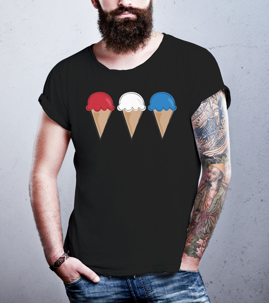 Red White Blue Ice Cream Cones Summer Fun T-Shirt