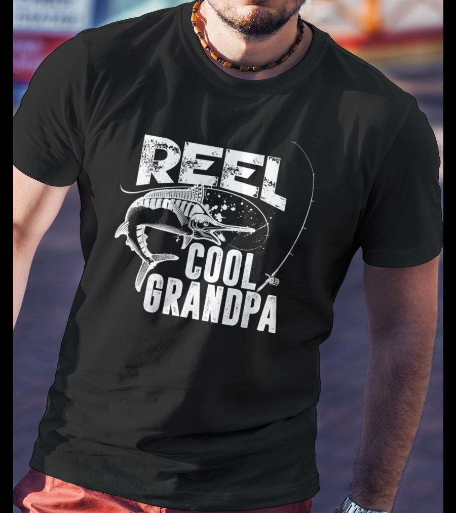 Reel Cool Grandpa Fishing Grandpa Love Marlin Pole T-Shirt