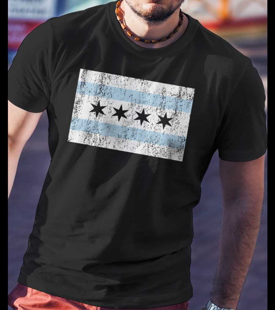 Distressed Vintage Chicago Flag With Grunge Texture T-Shirt