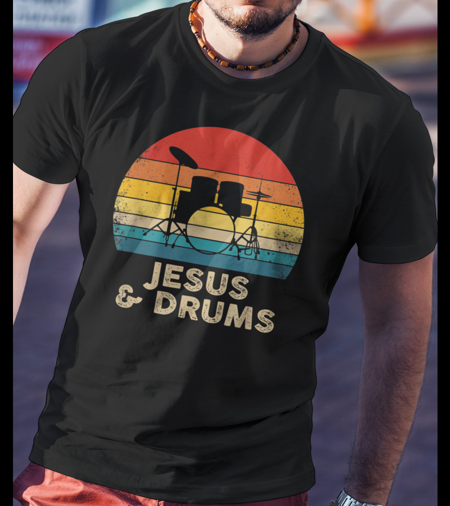 Jesus And Drums Retro Christian Worship Drummer T-Shirt