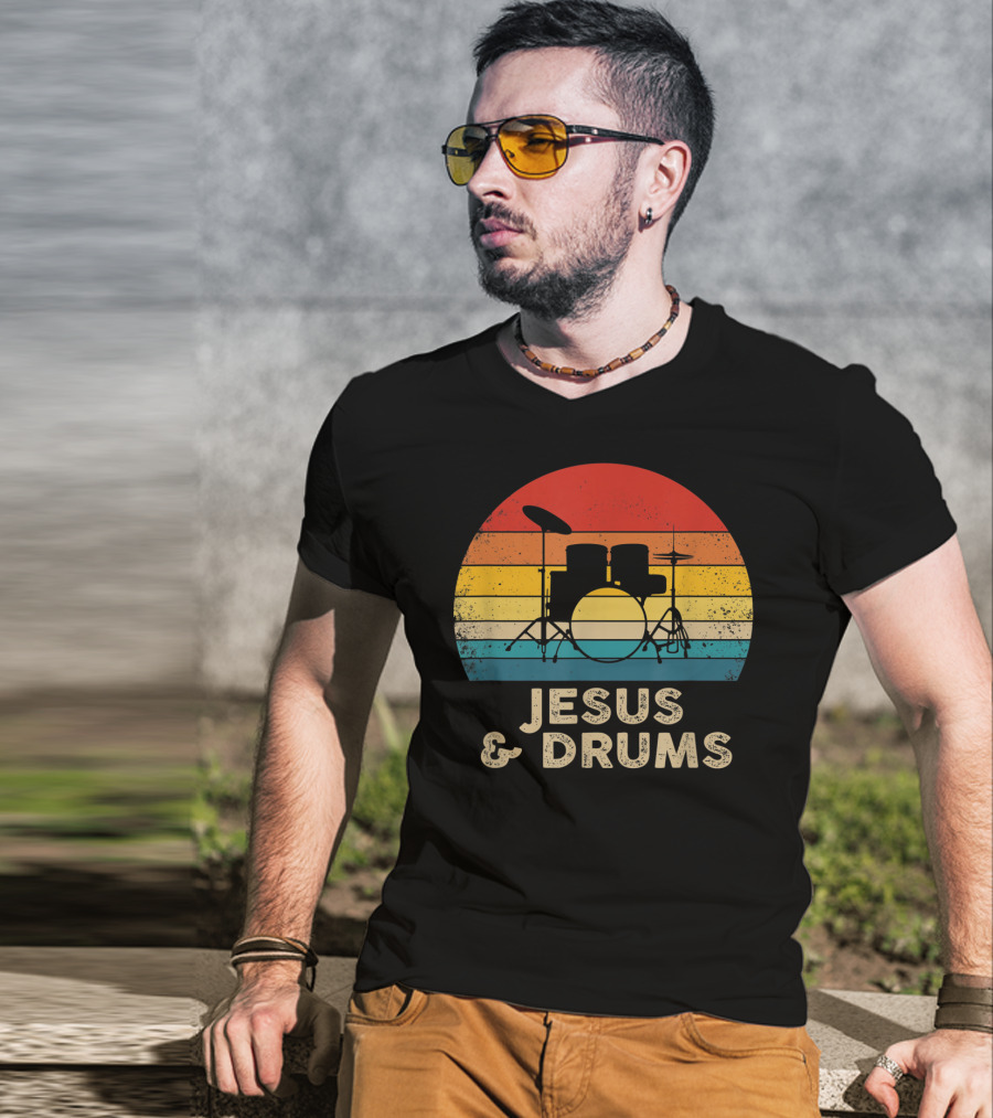 Jesus And Drums Retro Christian Worship Drummer T-Shirt