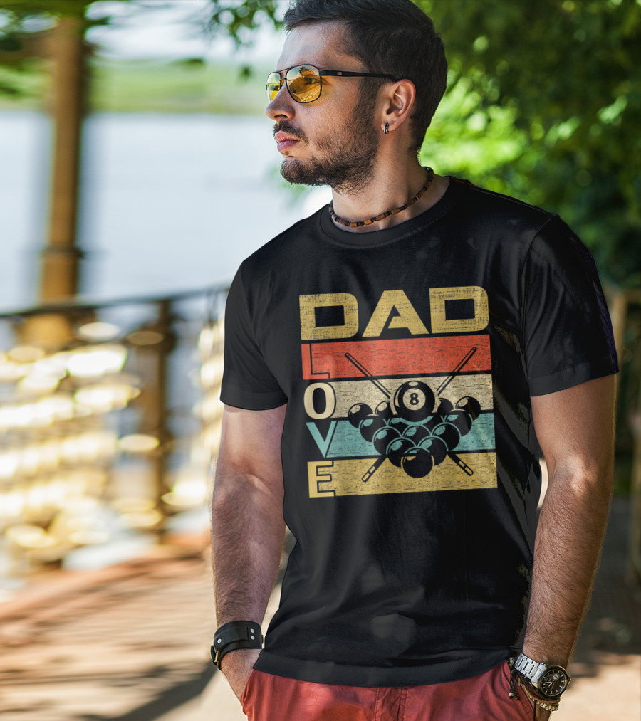 Dad Love Billiards 8 Ball Retro Vintage Father's T-Shirt