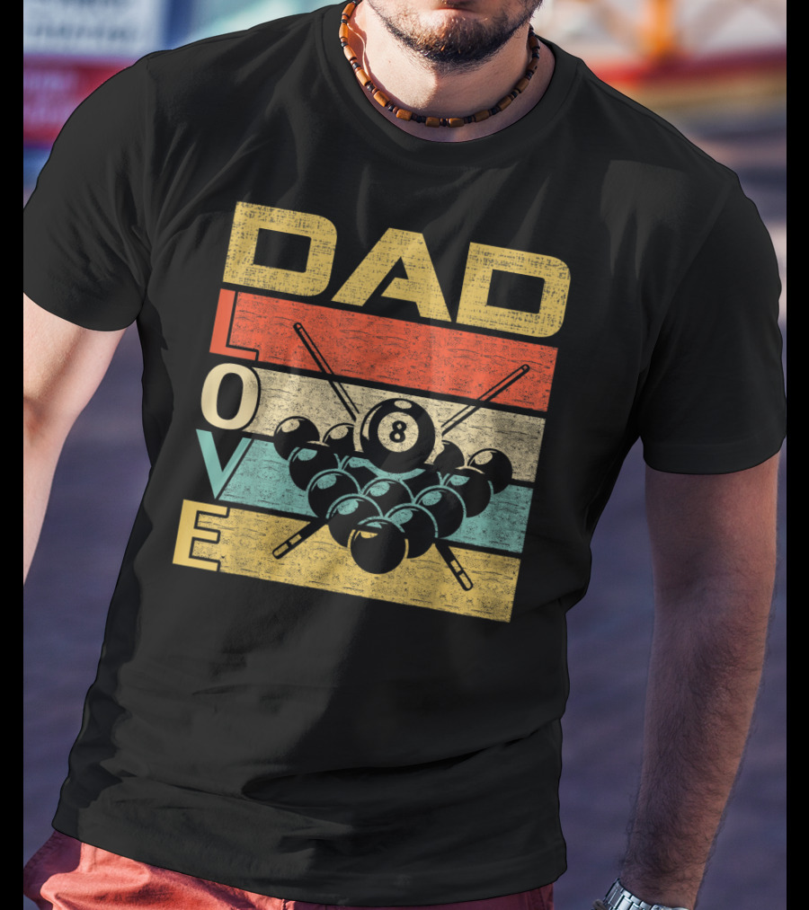 Dad Love Billiards 8 Ball Retro Vintage Father's T-Shirt