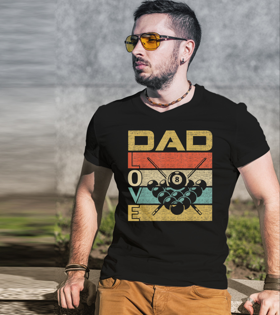 Dad Love Billiards 8 Ball Retro Vintage Father's T-Shirt