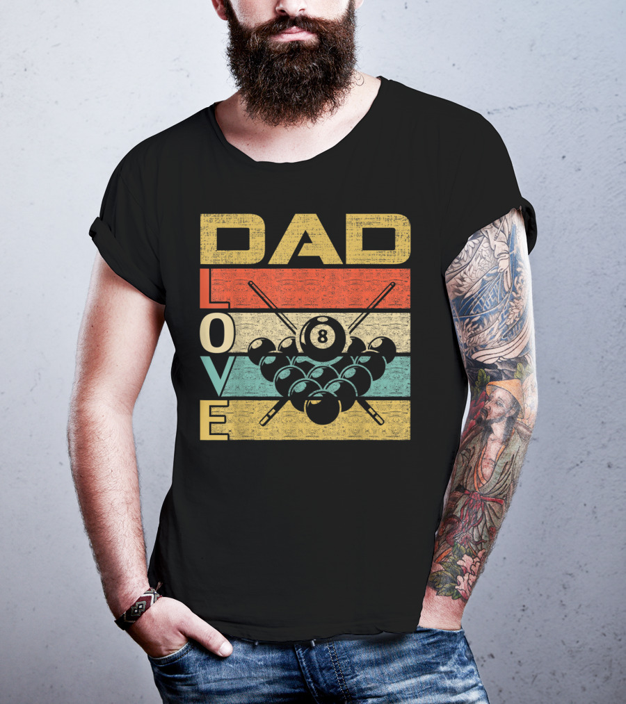 Dad Love Billiards 8 Ball Retro Vintage Father's T-Shirt