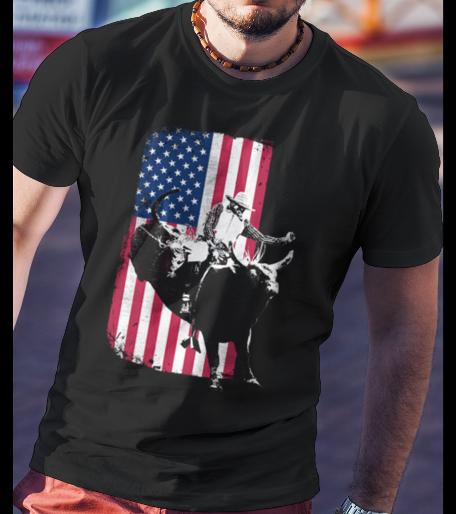 Rodeo Bull Rider American Flag Cowboy Patriot T-Shirt