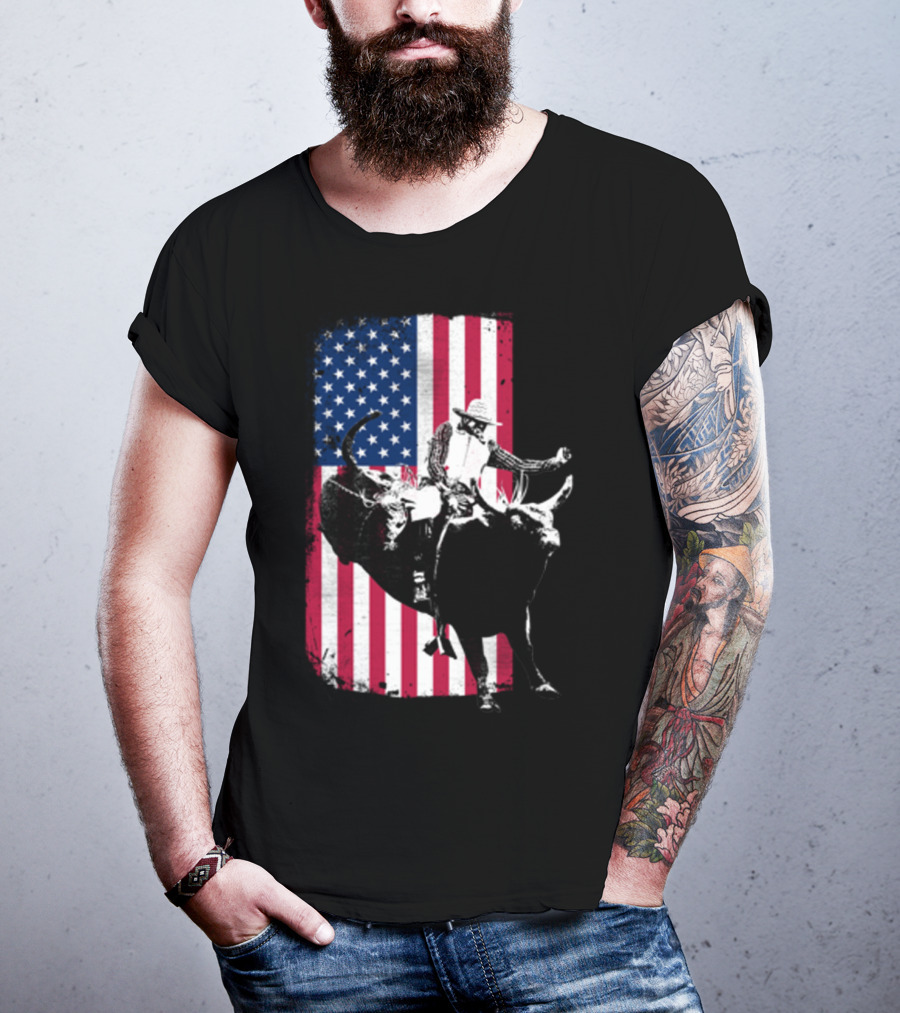 Rodeo Bull Rider American Flag Cowboy Patriot T-Shirt