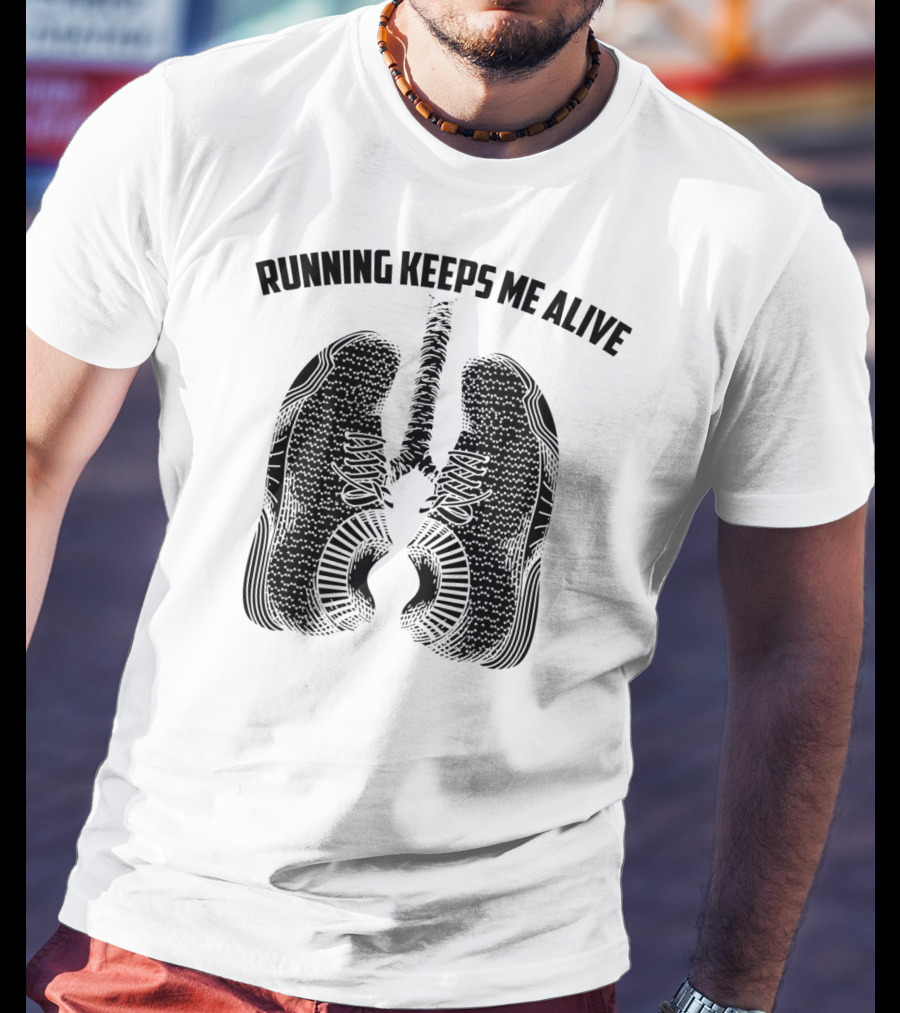 Running Keeps Me Alive Lung Shaped Shoe Print T-Shirt