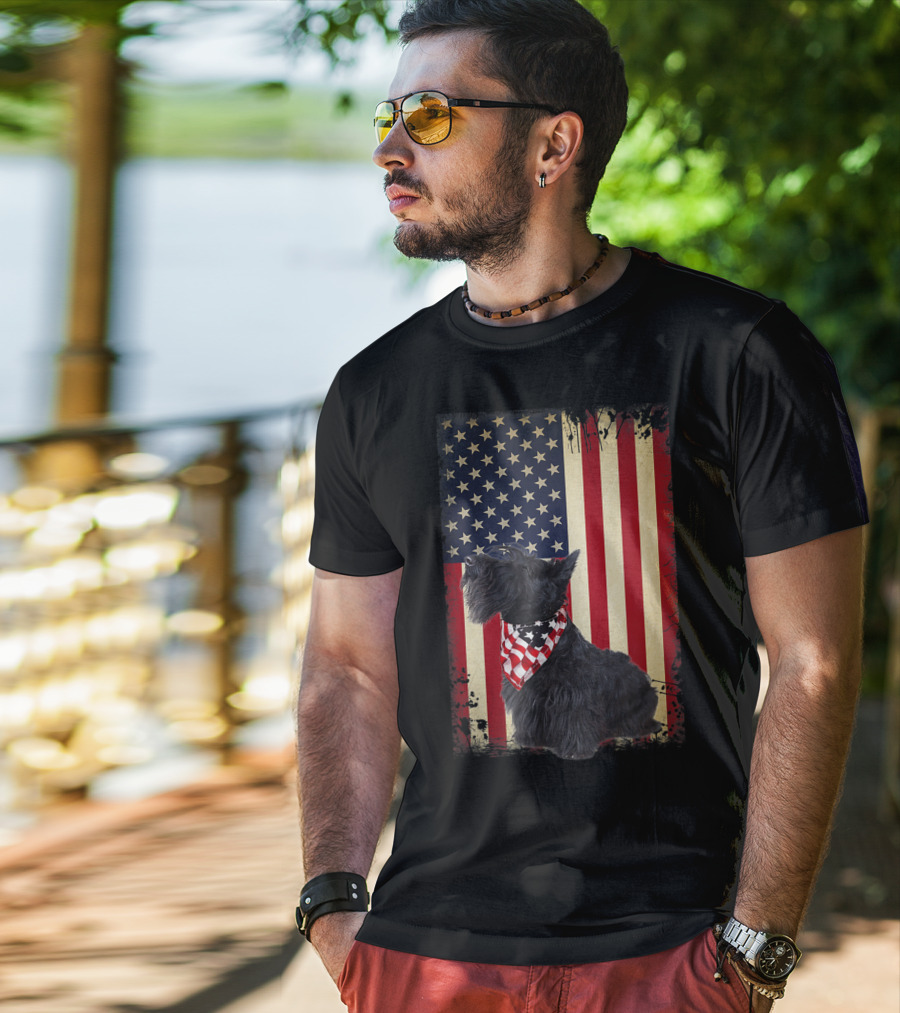Scottish Terrier American Flag Bandana T-Shirt