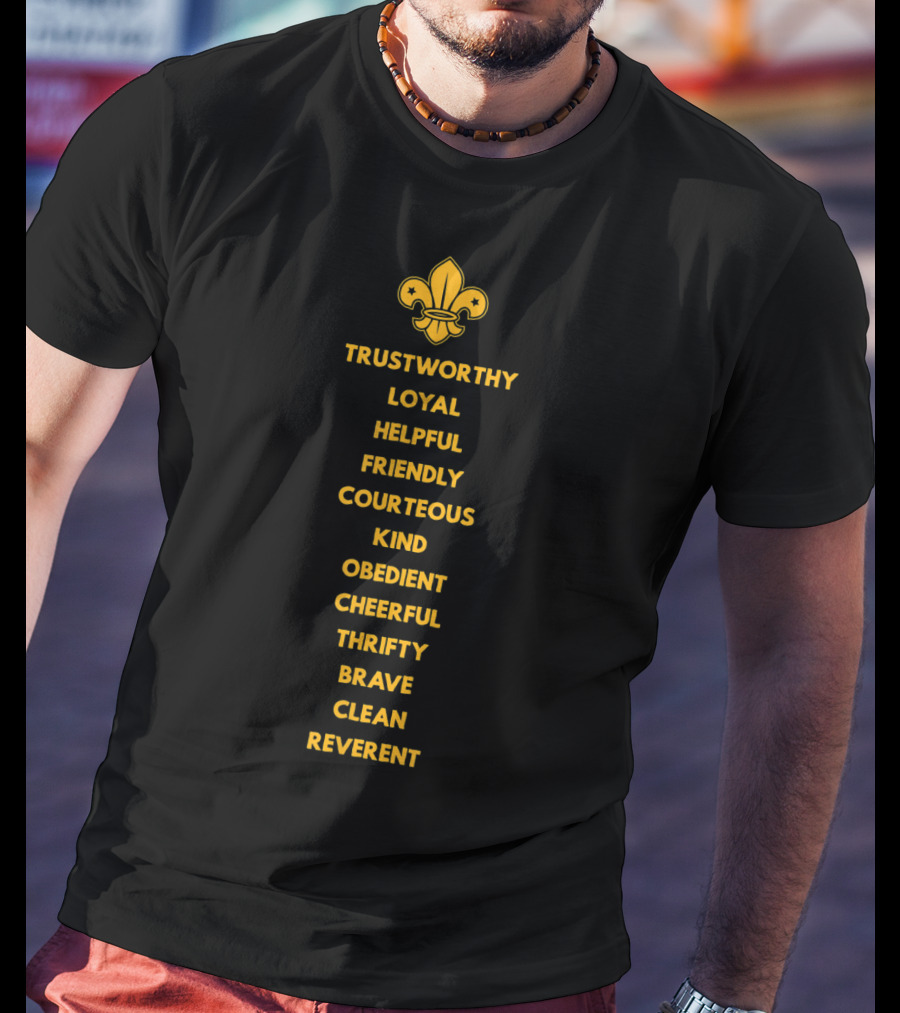 Scout Law Trustworthy Loyal Helpful Friendly Courteous Obedient Cheerful Thrifty Brave Clean Reverent T-Shirt