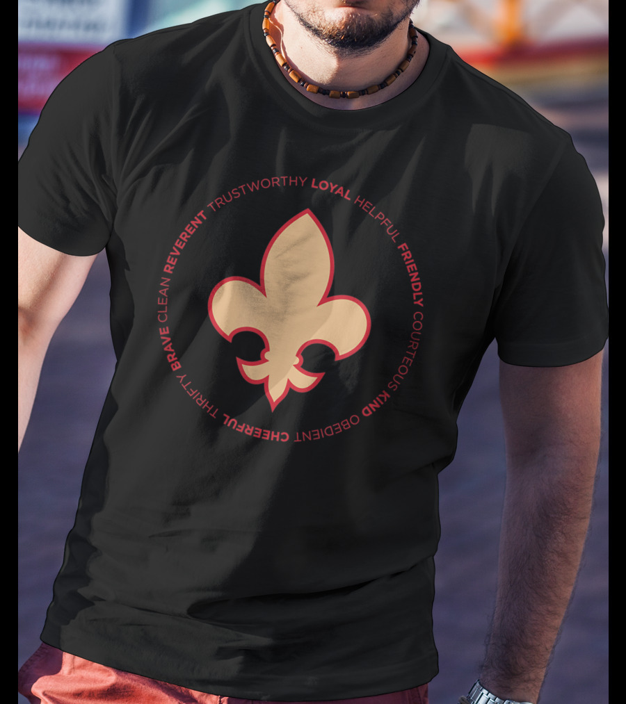 Scout Law Loyalty Trustworthy Helpful Friendly Courteous Kind Obedient Cheerful Thrifty Brave Clean Reverent Fleur-de-lis T-Shirt