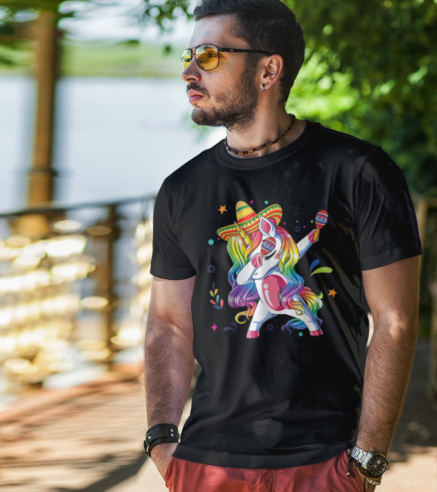 Sombrero Wearing Dabbing Unicorn With Maracas For Cinco De Mayo T-Shirt