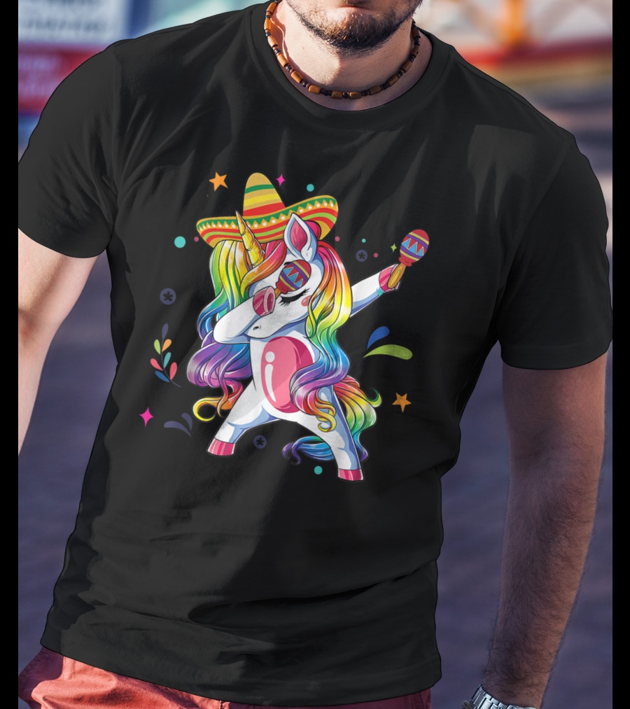 Sombrero Wearing Dabbing Unicorn With Maracas For Cinco De Mayo T-Shirt