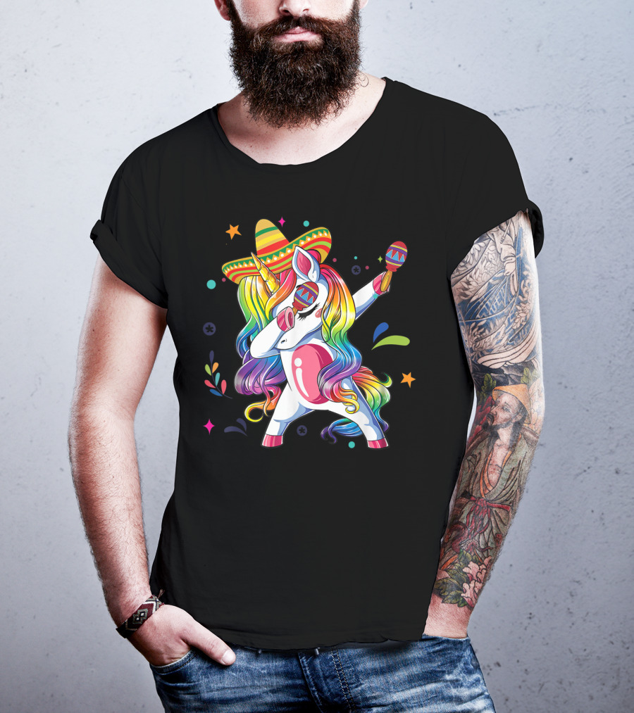 Sombrero Wearing Dabbing Unicorn With Maracas For Cinco De Mayo T-Shirt